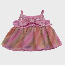 Build a Bear Pink Yellow Purple Tie Dye Tulle Sequin Teddy Dress Clothes - READ