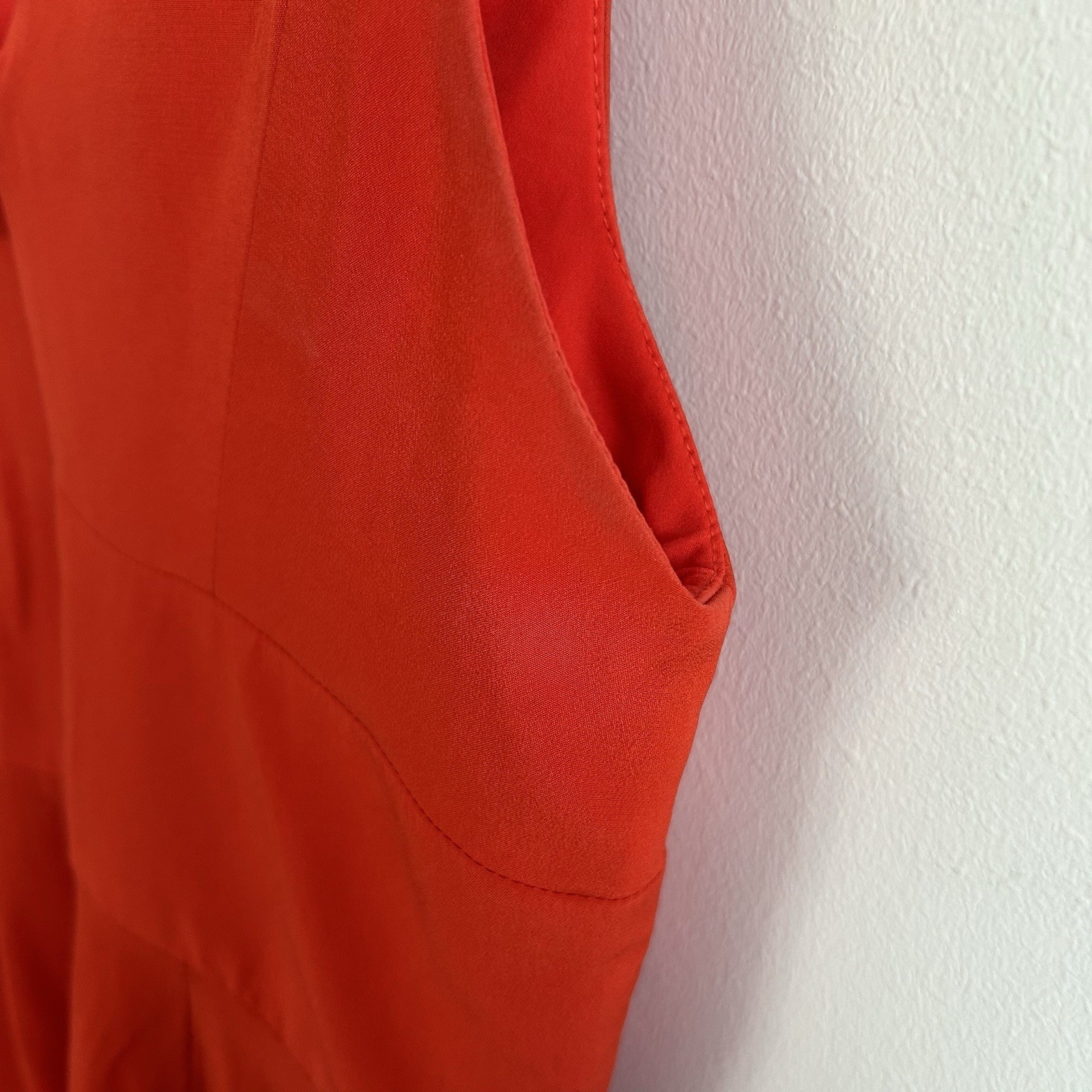 Zimmermann V Tuck Midi Dress Size 2 AU 12/US 8 Silk Red Orange Plunge Sleeveless