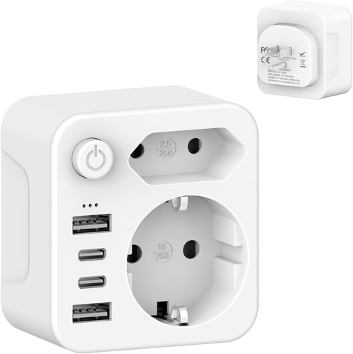 Adattatore da viaggio USA America Germania spina con 2USB 1USB C (3A), adattatore da viaggio 4 in 1, adattatore di alimentazione per USA Canada Thailandia Messico