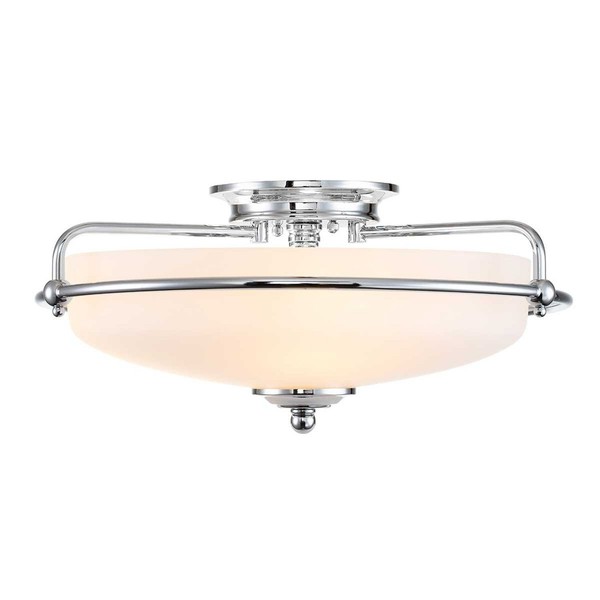 Deckenleuchte Metall Glas D: 42,2 Cm Rund Chrom Weiß 3X E27 Deckenlampe Flur-image