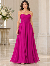 Lauren Ralph Lauren Evening Gown 4 Fuchsia Pink Strapless Ruched Chiffon Formal