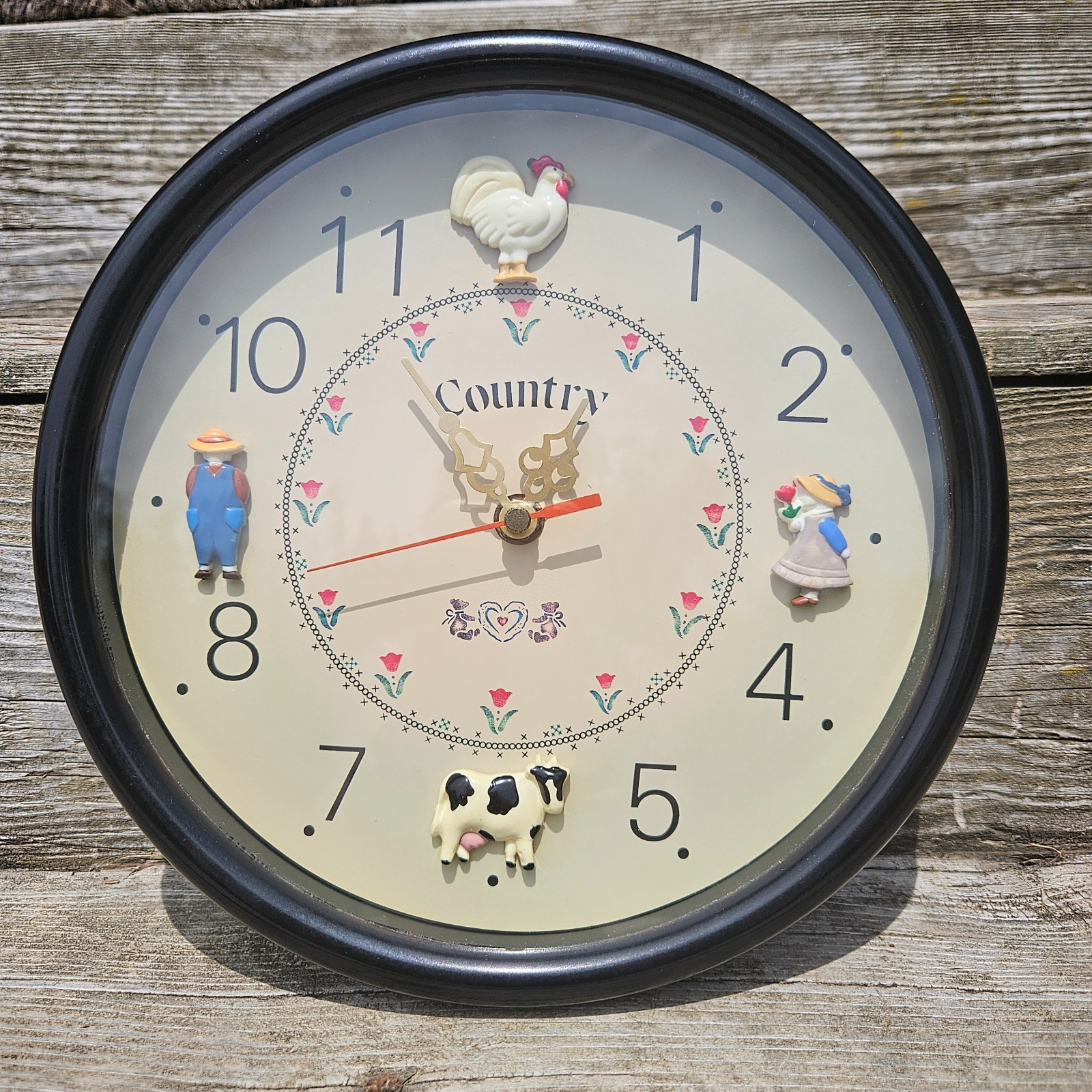Vintage 80s Country Wall Clock Rooster Cow Amish Family Farmhouse Cottagecore