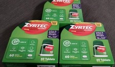 (3) ZYRTEC Allergy Indoor/Outdoor Relief, 60 Tablets Each EXP: 2027+ Sealed