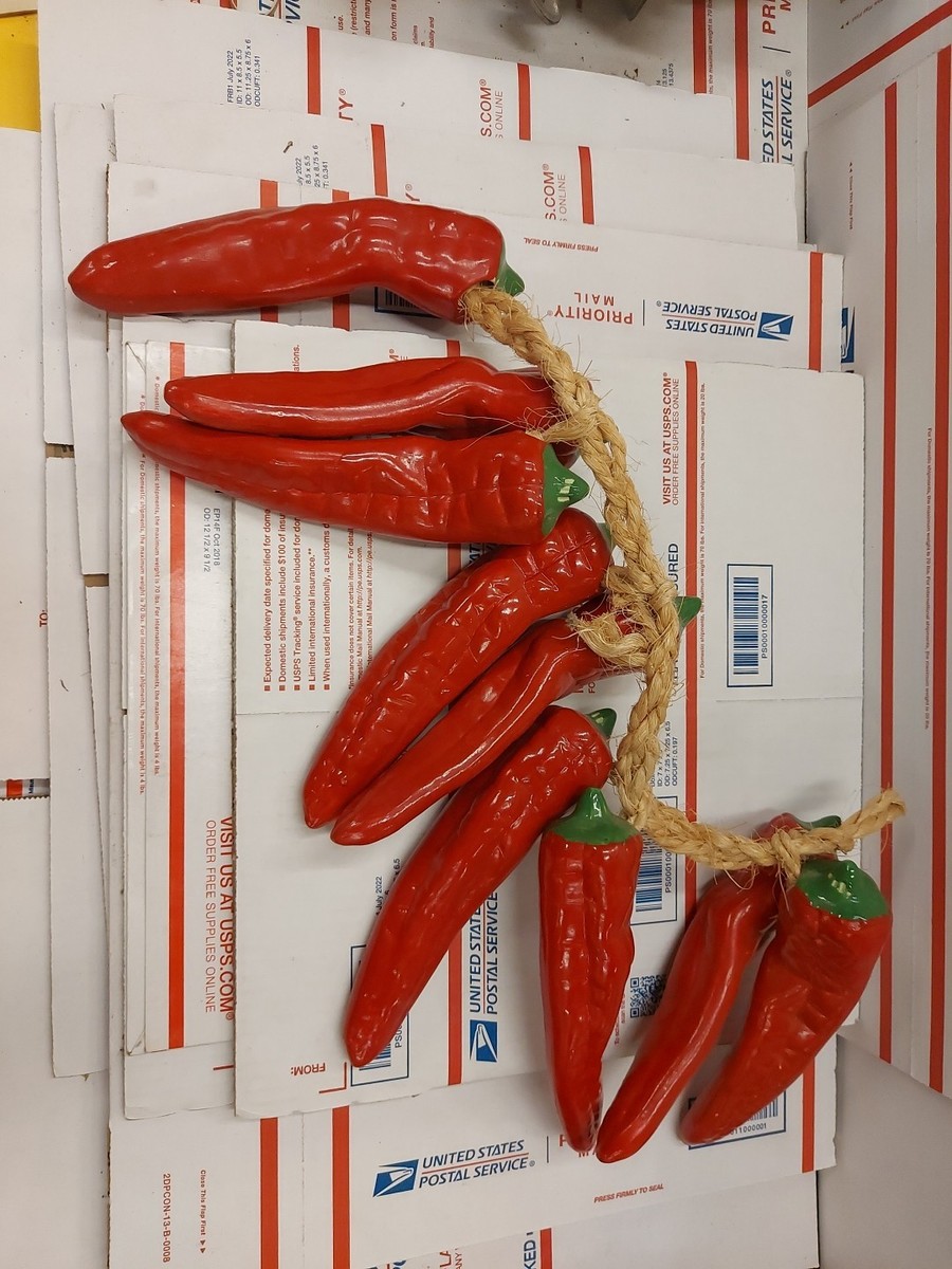 Large Hanging Red Hot Chili Peppers Kitchen Decor On Rope Ceramic