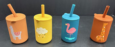 Infant to Toddler Silicone Sippy Cup w/ Straw Animal Theme Set of 4 NEW
