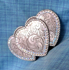 Cowgirls Hearts Belt Buckle Floral Scroll Rhinestones Vtg 90s Nocona   .GMP817