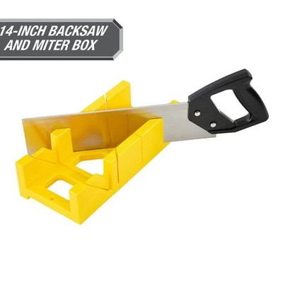 12 Inch Miter Box with Handsaw and 14 Inch Back Saw Set for Woodworking and