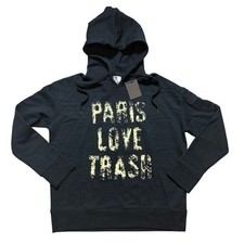 NWT Paris Love Trash Womens Hoodie Sweatshirt Black Long Sleeve Spell Out S