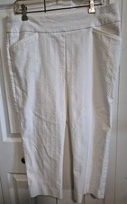 CHICOS Perfect Stretch Size 2 XL White 100 Cotton Capri Pants Herringbone EUC