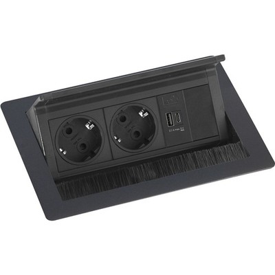 Evoline Flip Top Push S Einbausteckdose 2-fach + USB A/C, 230V - 3500W schwarz