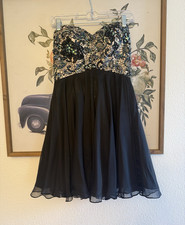 Alyce Paris Black Sweetheart Strapless Fit & Flare Lace Sequin Short 6