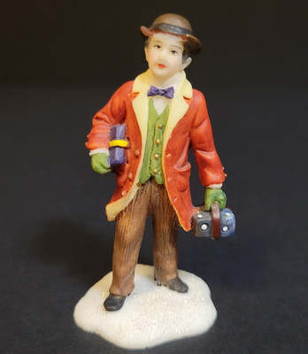 Holiday Time Santas Workbench Christmas Village Man In Red Coat With Gifts