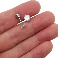 Unisex Real 18K White Gold Filled 5mm Round Cubic Zirconia CZ Stud Post Earrings