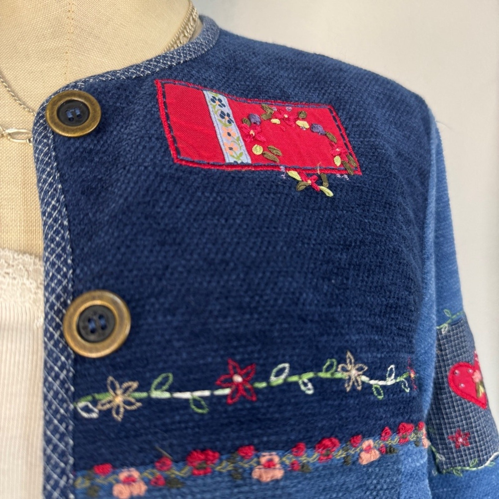 Vintage 90s Blues Patchwork Jacket Boho Cottageco… - image 4