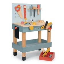 Mentari Toys - Carpenter's Workshop - Wooden Tool Bench with Toy Saw, Hammer,...