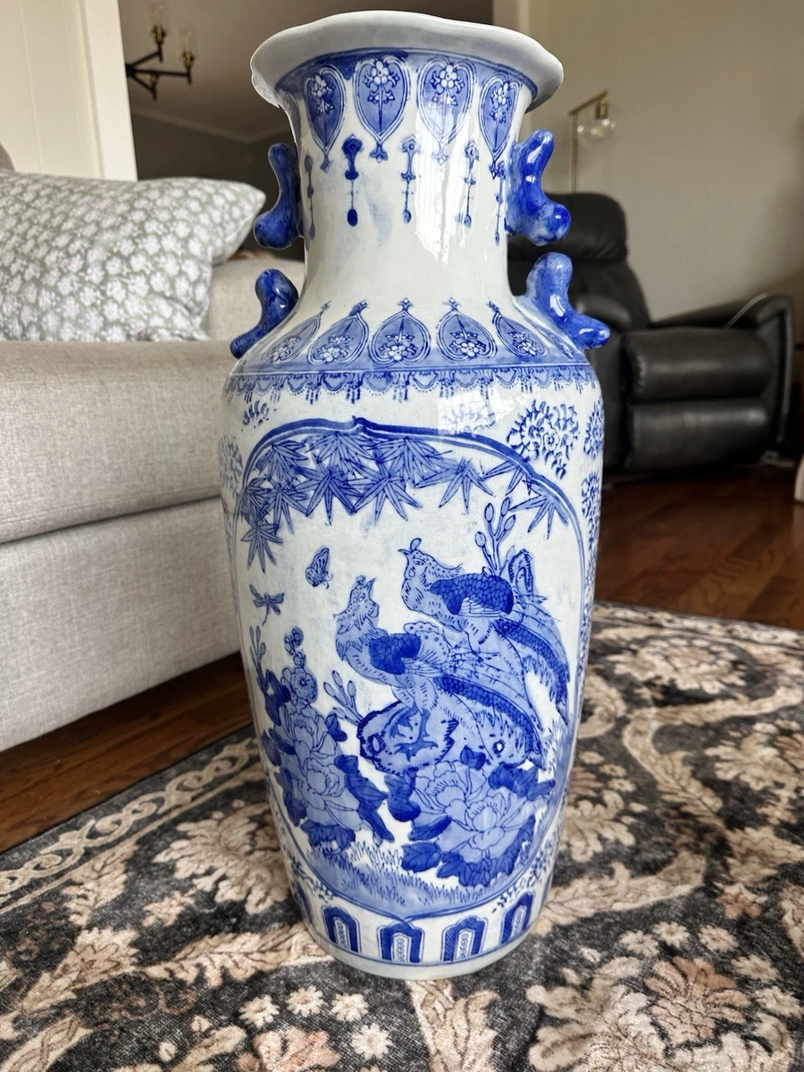 蓝色陶瓷日本古董花瓶| eBay