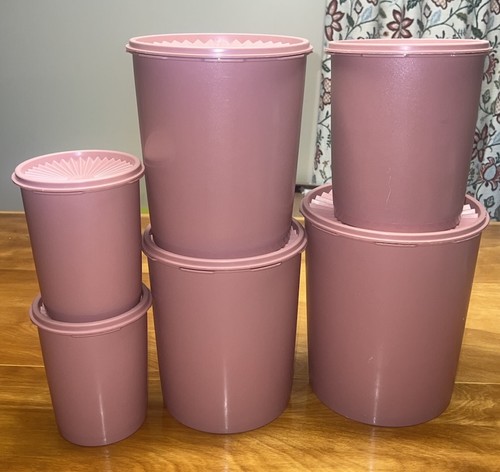 VINTAGE Tupperware (6) Canister 1339 811 807 805 MAUVE PINK Servalier Seal SET - Picture 2 of 22