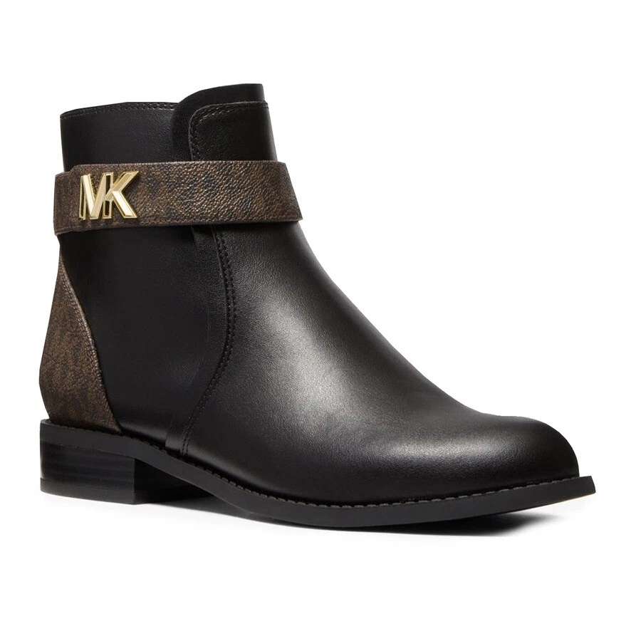 MICHAEL KORS JILLY FLAT BOOTIE Bottines Pour Femmes Noires Marron NEUVES BOÎTE! - Photo 1/2