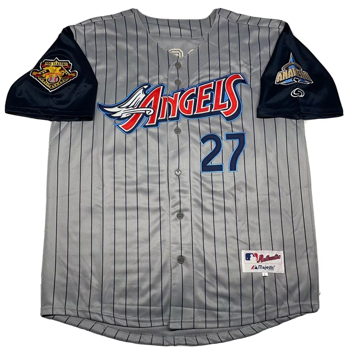 ANGELS JERSEY #27 MIKE TROUT SIZE S-4XL STITCHED PINSTRIPE GREY