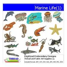 Embroidery Design Set - Marine Life(1) - 18 Designs - 9 Formats - USB Stick