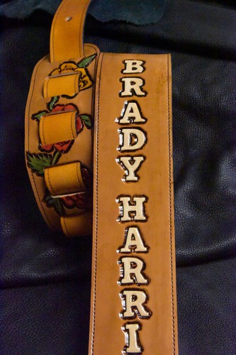 Guitar strap leather tooled all hand made in USA Roses 3" new colored - Picture 5 of 9