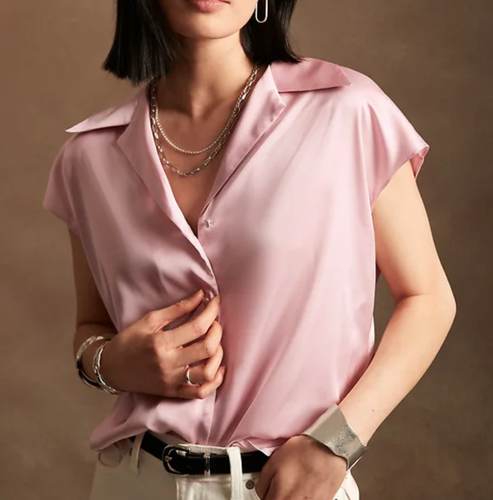 Banana Republic Women's Satin Button -Down Shirt Pink Fog NWT Size Large