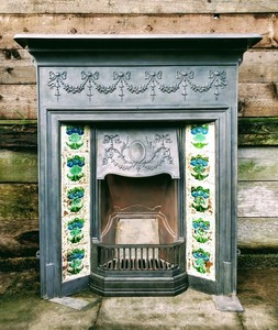Victorian Complete Cast Iron Fireplace Tiles Mantle Bows Garland