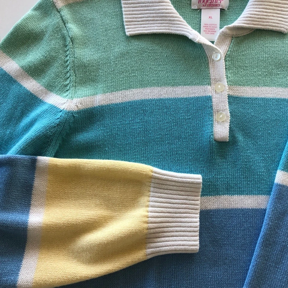 Suéter Pulôver Feminino Vintage Anos 80 Together Classics Extra Grande Listrado Pastel Preppy - Imagem 4 de 4