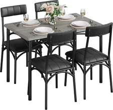 5 Piece Dining Table Set for 4 Kitchen Table Chairs Metal Wood Upholstered Chair