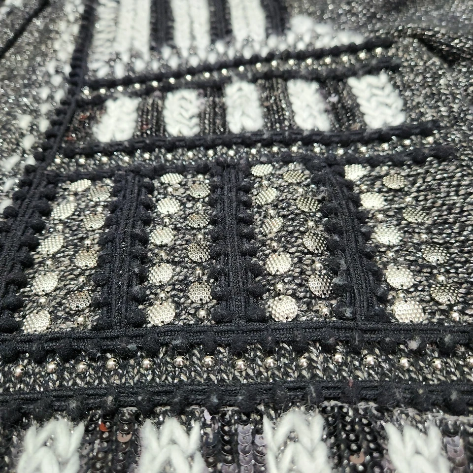 Cárdigan Suéter Negro Tejido Chaqueta Talla M Adornado Rivaduras Metal Boho Foto 4 de 4