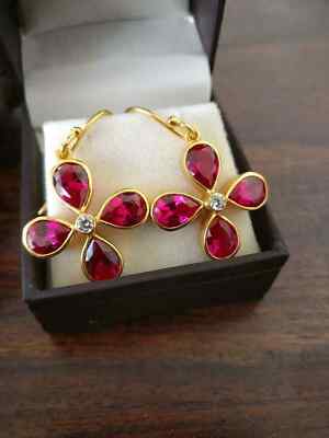 14K Yellow Gold Plated Simulated Pink Ruby 2.00Ct Pear Cut Drop-Dangle Earring
