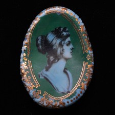 Studio Limoges Porcelain Green Blue Button Lady