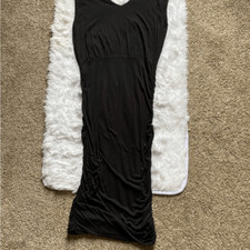 Alice & Olivia Dress Ruched Maxi Stretchy Sleeveless Black Form Fitting Medium