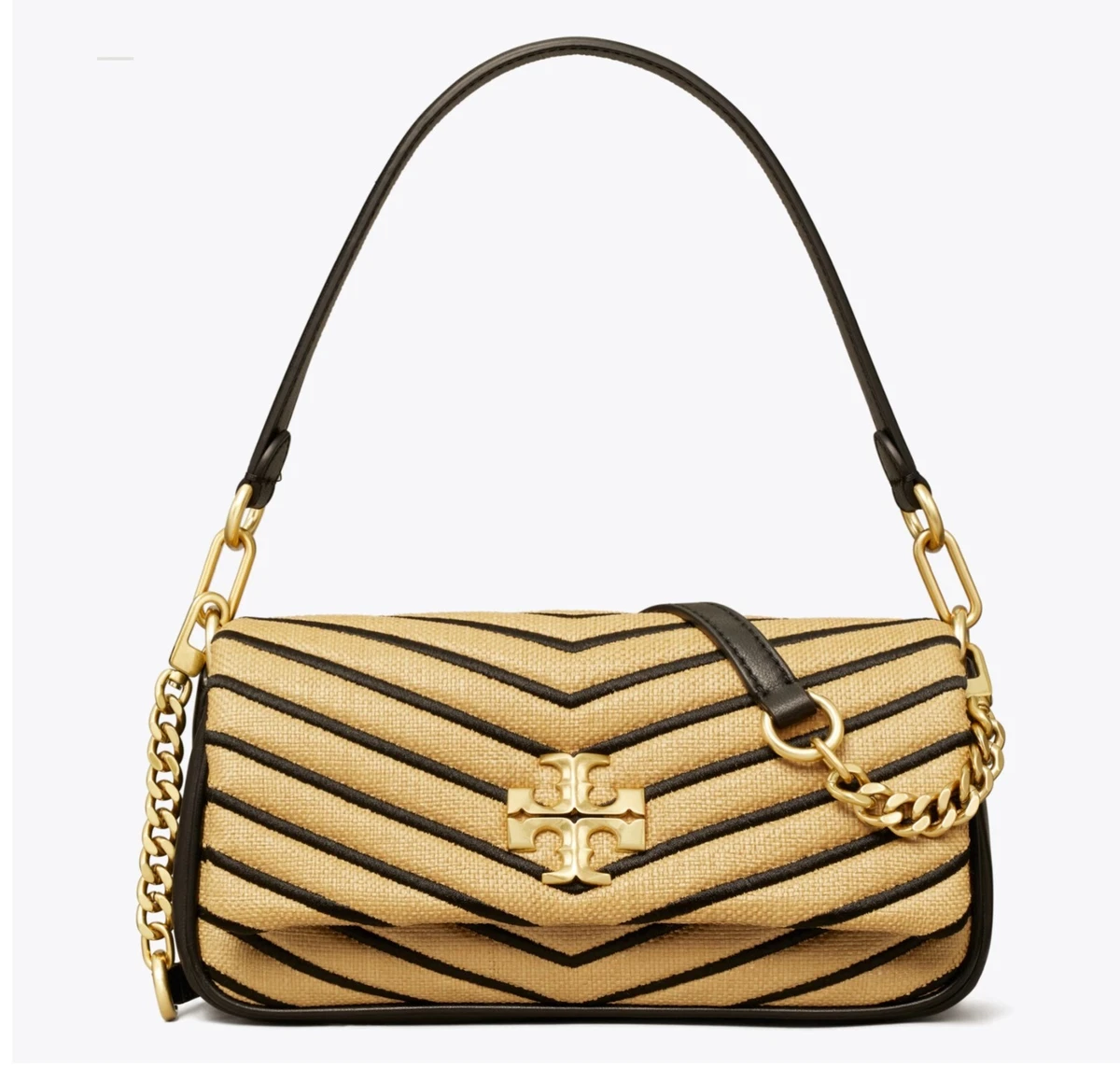 7166 TORY BURCH Kira Chevron Flap Shoulder Bag BLACK