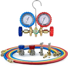 AC Gauge Set with Self Sealing & Puncturing R134A Can Tap, AC Gauges for R134A R
