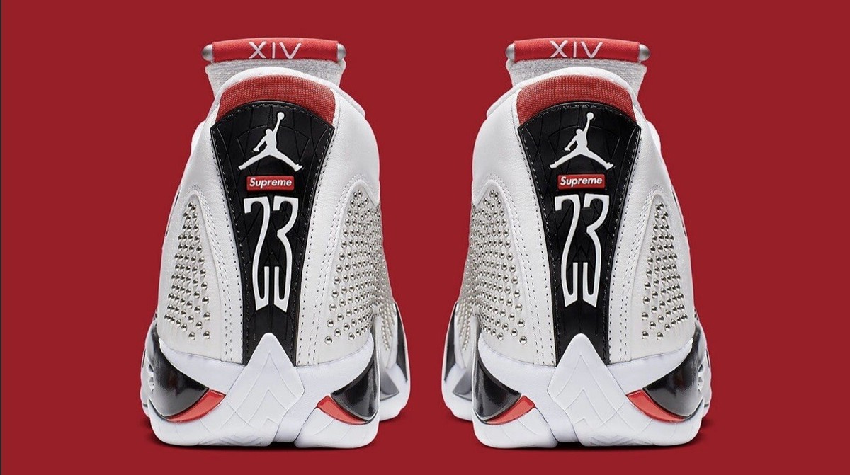 Supreme X NikeAirJordan 14 XIV White Red Size 8 IN HAND | eBay