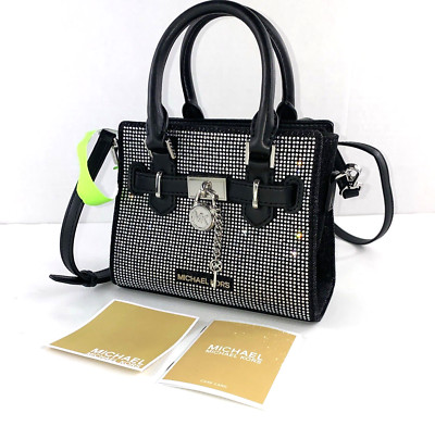 Michael Kors Crystal Embellished  Satchel Black Denim Silver Extra Small  B2C