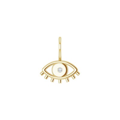 14K Yellow Gold .02 CT Natural Diamond Evil Eye Charm/Pendant