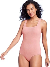 Kona Sol Swimwear Womens Textured Full Coverage One Piece Square Neck Coral XL