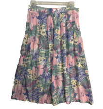 VTG Midi Skirt Floral Pleated Size 16 Cottage Core USA 90s Pastel 27 x25 Elastic
