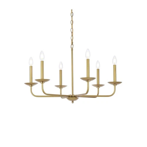 Living District Cohen 6-Light Mid-Century Style Metal Pendant in Brass Finish - Picture 4 of 7