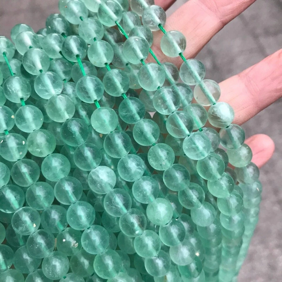 6-10mm Genuine Natural Round Semi Precious Smooth Green Fluorite Gemstone Beads - Image 3 of 4