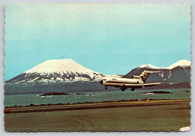 Postcard Jet Plane Landing at Airport near Mt Edgecumbe Mt Fujiyama Sitka Alaska