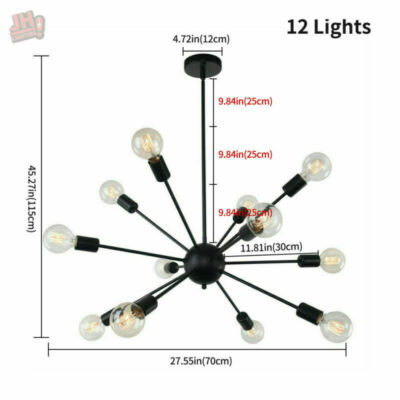 12-Lights Industrial Sputnik Chandelier Pendant Light Ceiling Hanging Fixtures