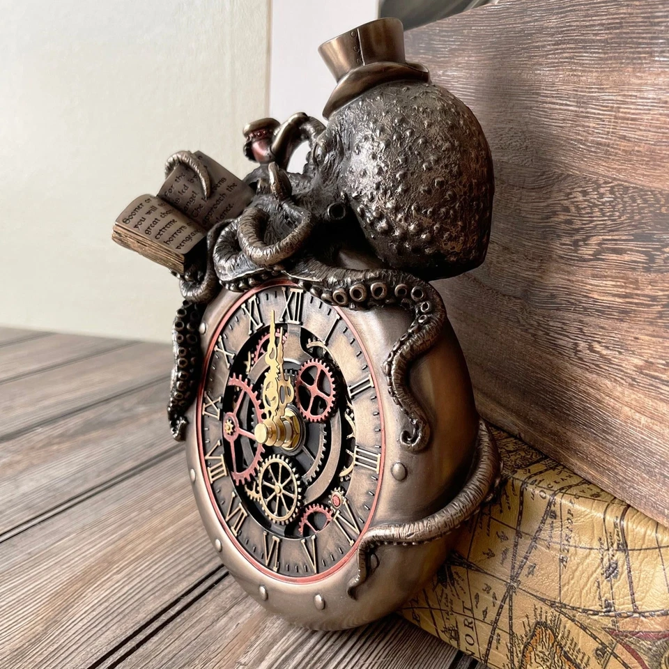 Reloj pulpo Steampunk Nostradamus Profeta - Intrincada decoración náutica vintage Foto 3 de 4