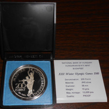 1980 HUNGARIAN STATE MINT 200 FLORINT - .640 SILVER - OLYMPIC GAMES - SKATING