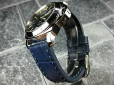 24mm BIG CROCO Leather Strap Blue Thick Watch Band Belt Blue Stitch for PANERAI
