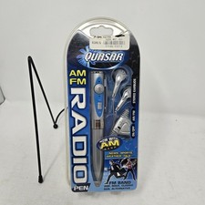 Quasar Radio Pen Fm Am Radio Stereo Earbuds Black Ink Model QP-6 Silver, Read