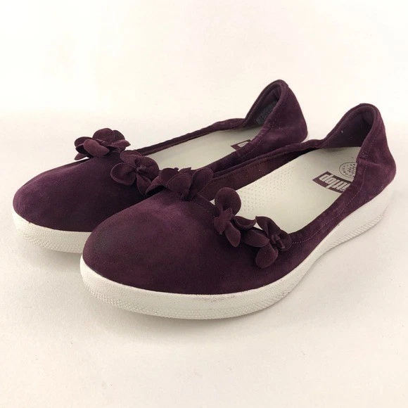 FitFlop SuperBailarina con Flores Ballet Pisos Mujer Talla 9 Ciruela Profunda Gamuza Foto 3 de 4