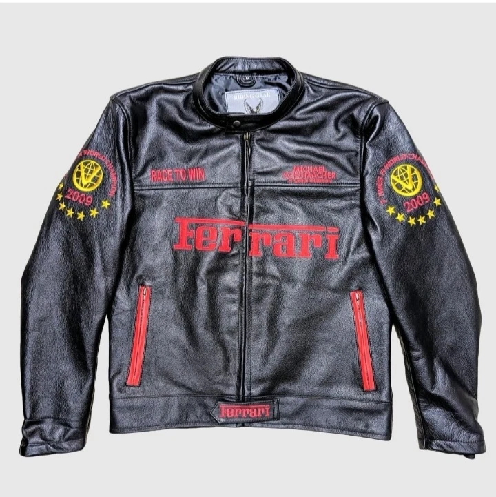 Handmade Vintage Ferrari Leather Jacket Motorcycle Men Biker Jacket Multi Color